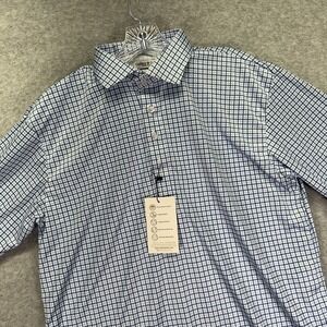 Collars & Co Dress Collar Polo Shirt Mens LT Blue Check Performance Stretch